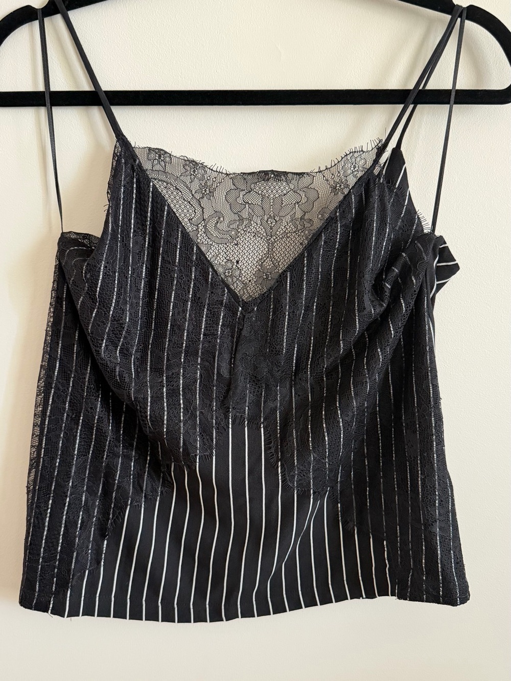 Zara Black Pinstripe Lace-Trim Camisole